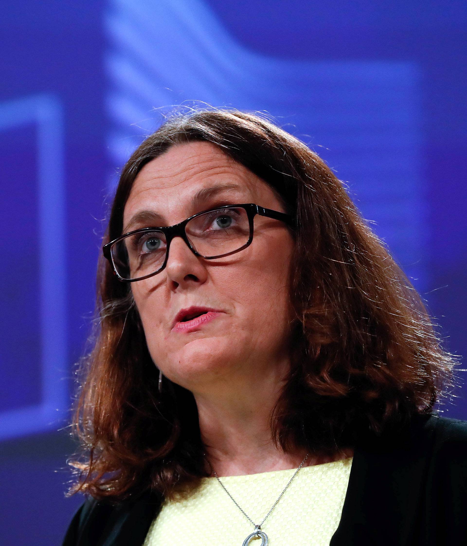 European Trade Commissioner Malmstroem holds a news conference following the United States announcement  to impose tariffs on steel and aluminium from the European Union, in Brussels