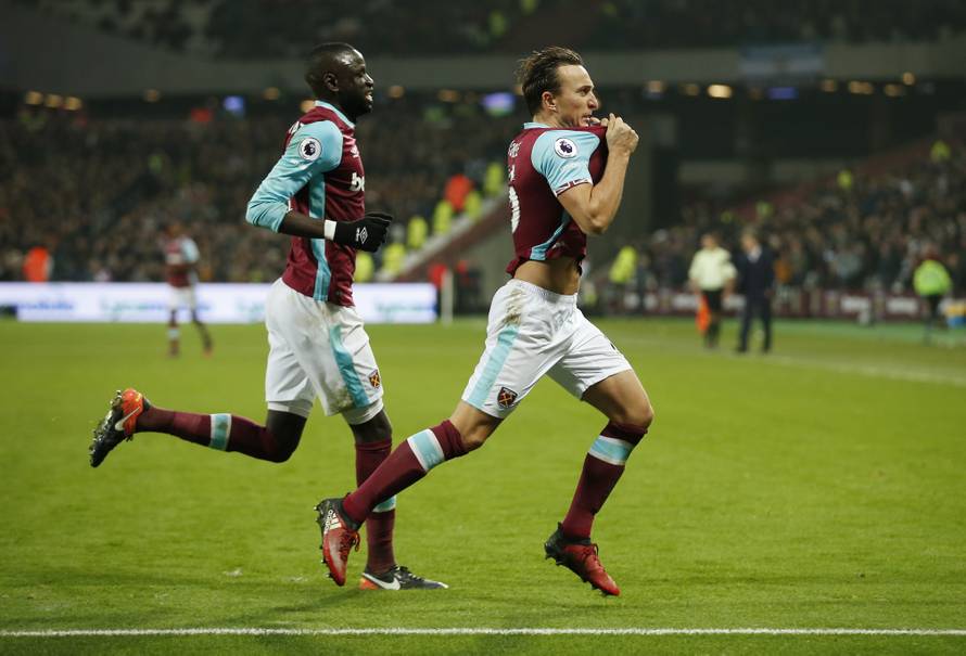 West Ham United's Mark Noble celebrates scoring their first goal