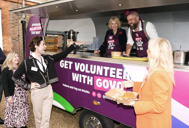 Britain's Queen Camilla meets Spudman