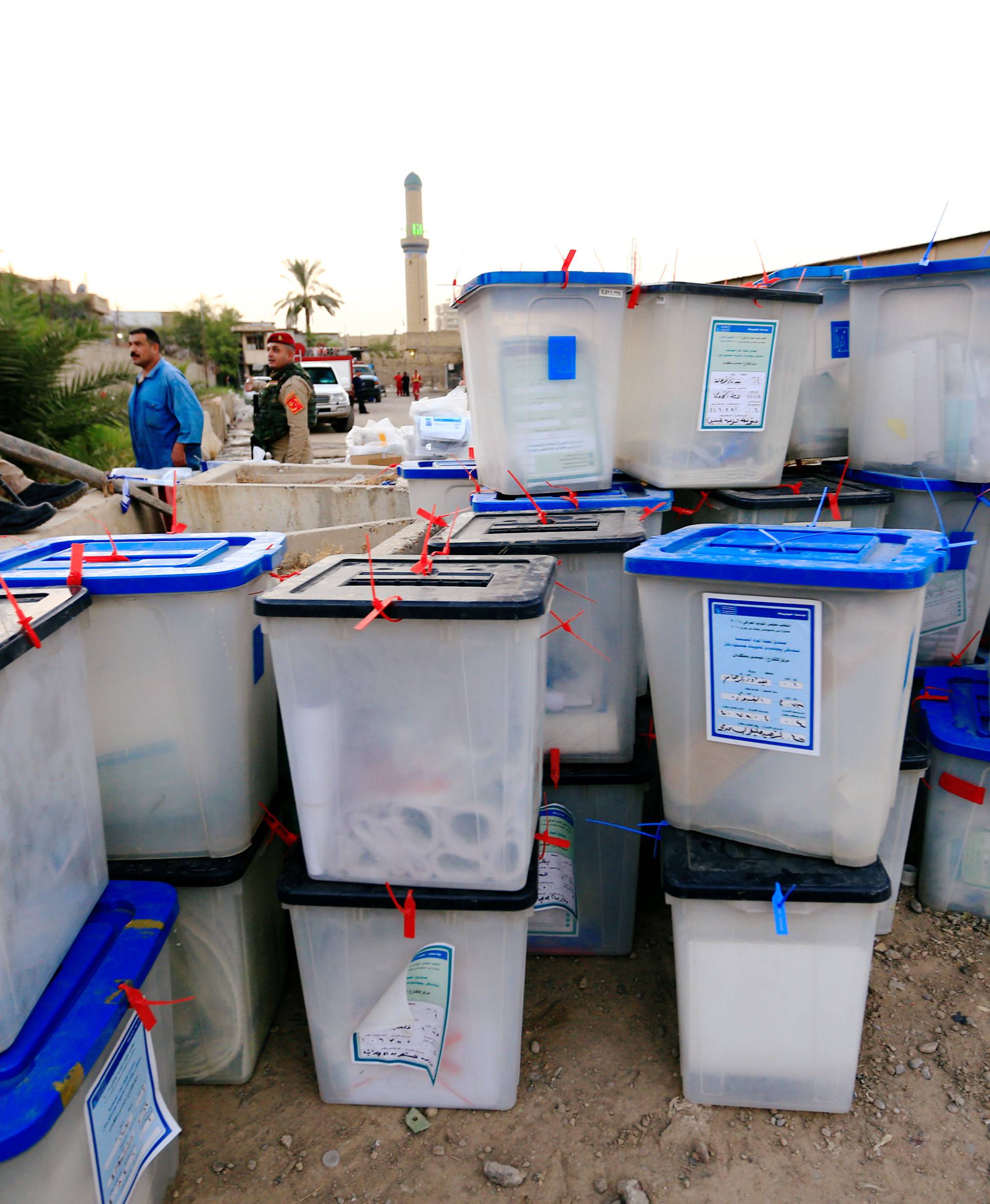 Ballot boxes are seen after a fire at a storage site in Baghdad, housing the boxes from Iraq's May parliamentary election