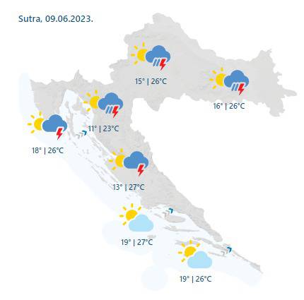 Nema kraja kiši i grmljavini u većini Hrvatske: Na jugu sunce