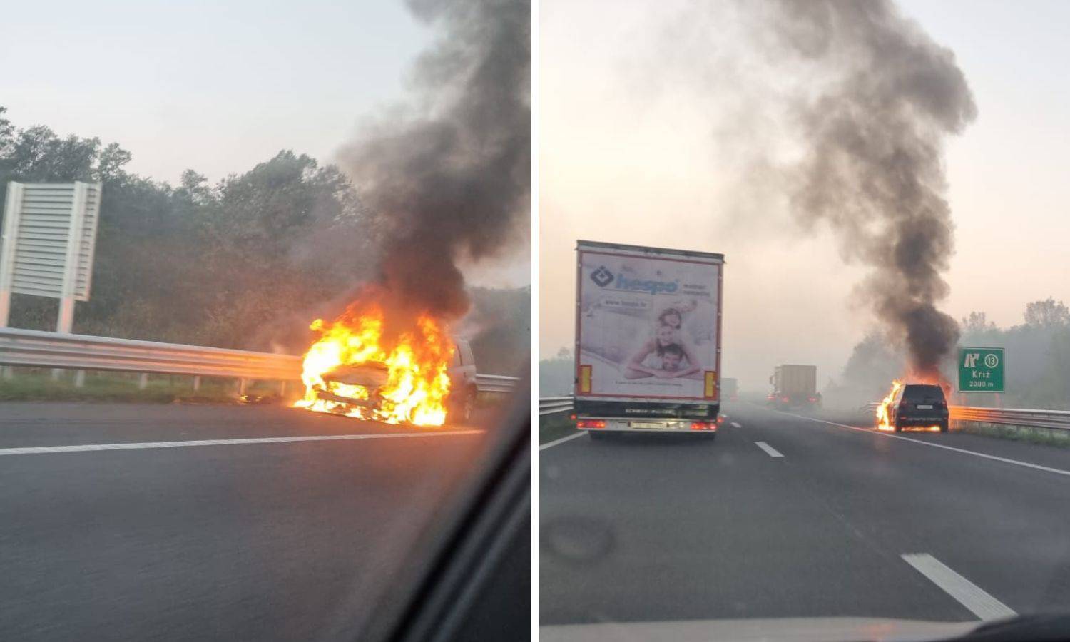 FOTO Buktinja na autocesti A3: Kraj Križa se zapalio automobil