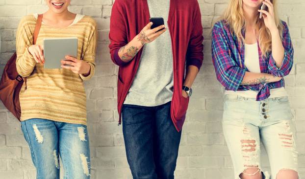 Diversity Students Friends Using Digital Devices Concept