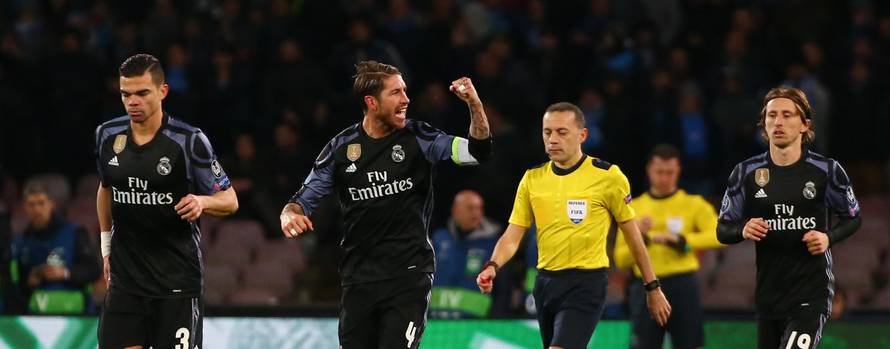 Real Madrid's Sergio Ramos celebrates scoring their second goal