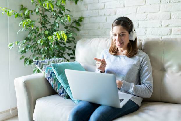 Wearing headphones during video call from home