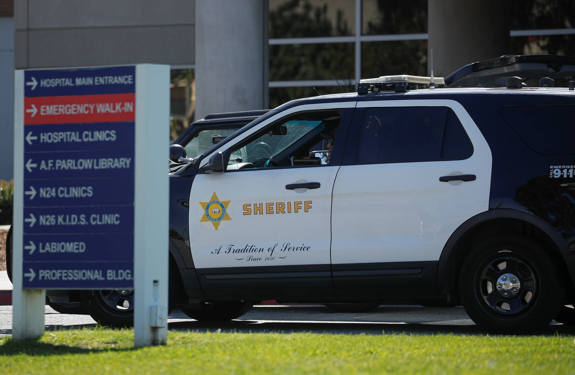 LA County Sheriffs vehicle patrols the Harbor-UCLA Medical Center in Torrance