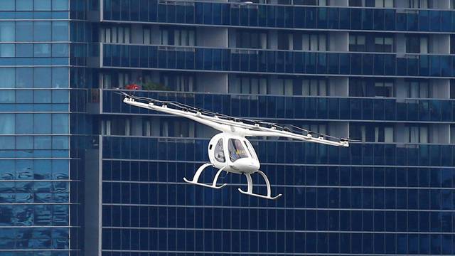 A Volocopter air taxi performs a demonstration in Singapore