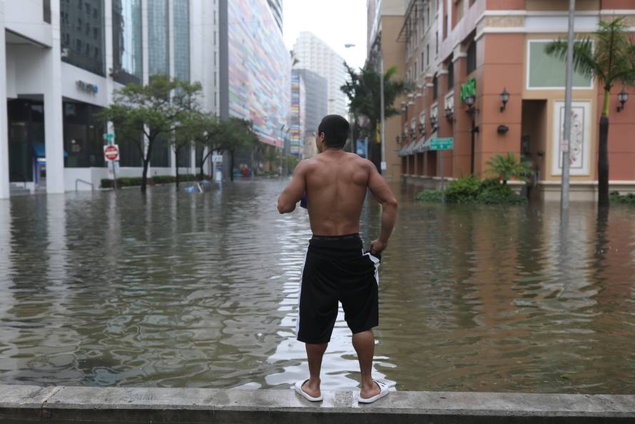Local resident Vishnu Obregon in the Brickell neighborhood as Hurricane Irma passes Miami