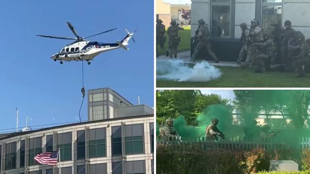 VIDEO Velika vježba ambasade SAD-a u Zagrebu: Helikopter, dimne bombe i hrvatska policija