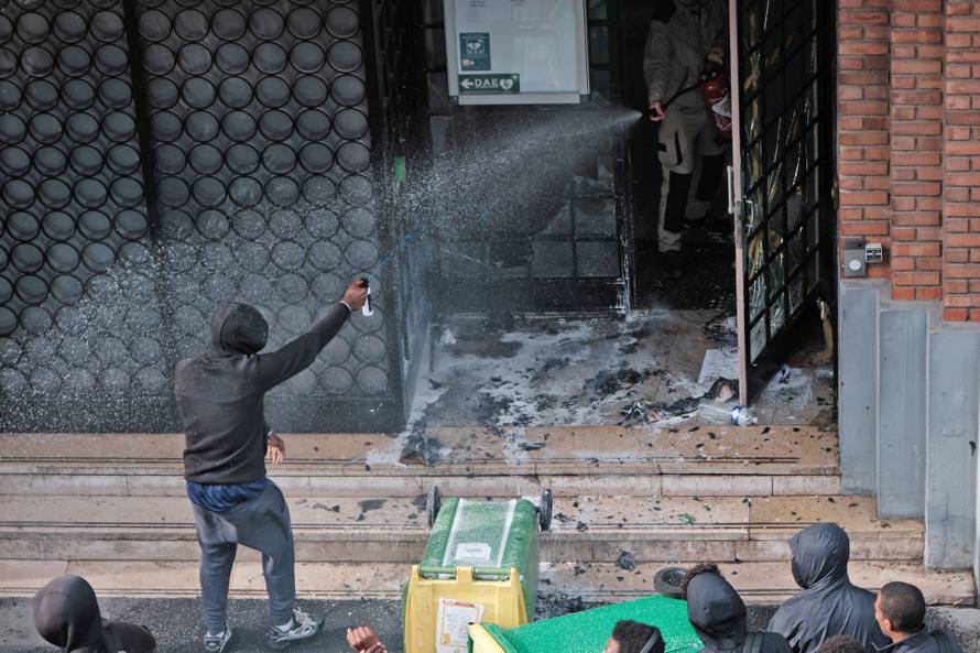 France Students protest outside Lycée Martin Nadaud in the 20th arrondissement of Paris