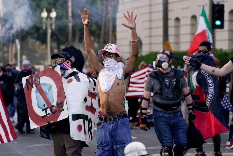 Protest against federal immigration sweeps, in Los Angeles