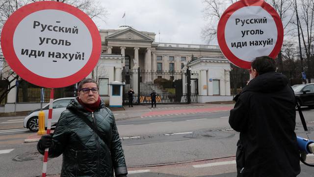 FILE PHOTO: Anti-war protest in front of the Russian Embassy in Warsaw