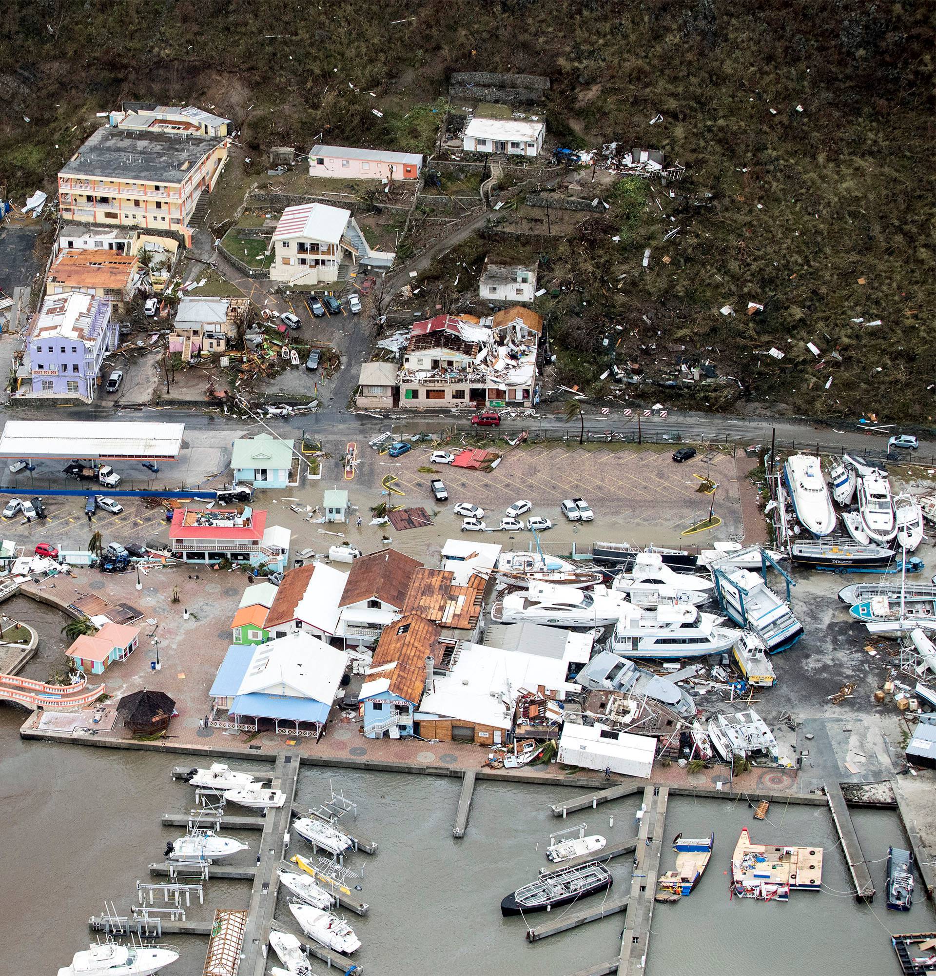 View of the aftermath of Hurricane Irma on Sint Maarten Dutch part of Saint Martin island in the Carribean