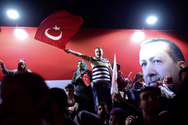 Supporters of Turkish President Tayyip Erdogan celebrate in Istanbul