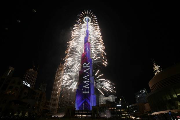 Dubai celebrates New Year with a firework display at the Burj Khalifa