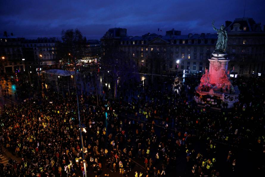 A view shows the Place de la Republique as protesters wearing yellow vests gather during a national day of protest by the "yellow vests" movement in Paris