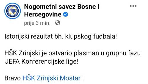 VIDEO Tko tu koga? Savez BiH čestitao Zrinjskom na prolasku iako je izgubio. Pogledajte kako