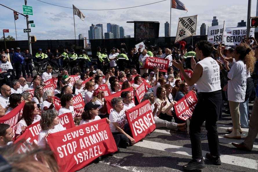 Protests ahead of Israeli Prime Minister Benjamin Netanyahu's address to the United Nations, in New York