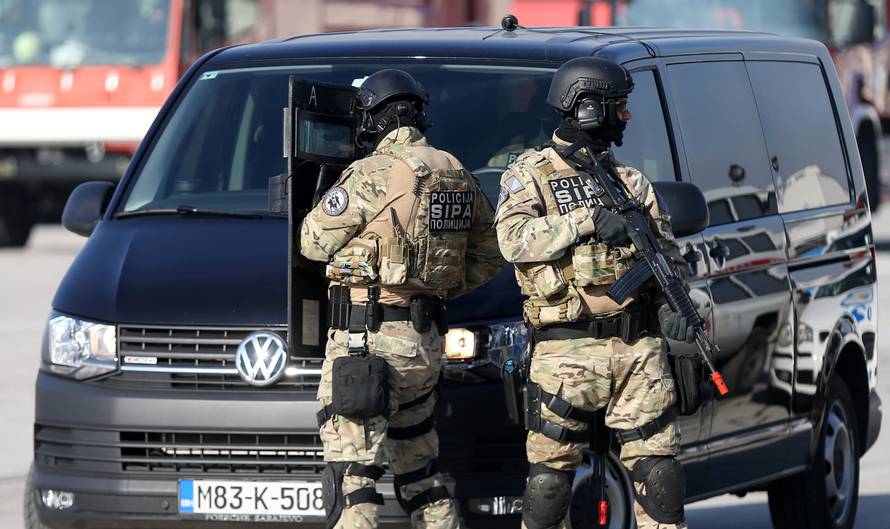 Participants of EUFOR, Armed Forces, Border Police and SIPA of Bosnia and Herzegovina practice an anti-terrorism situation during an exercise at the Sarajevo International Airport