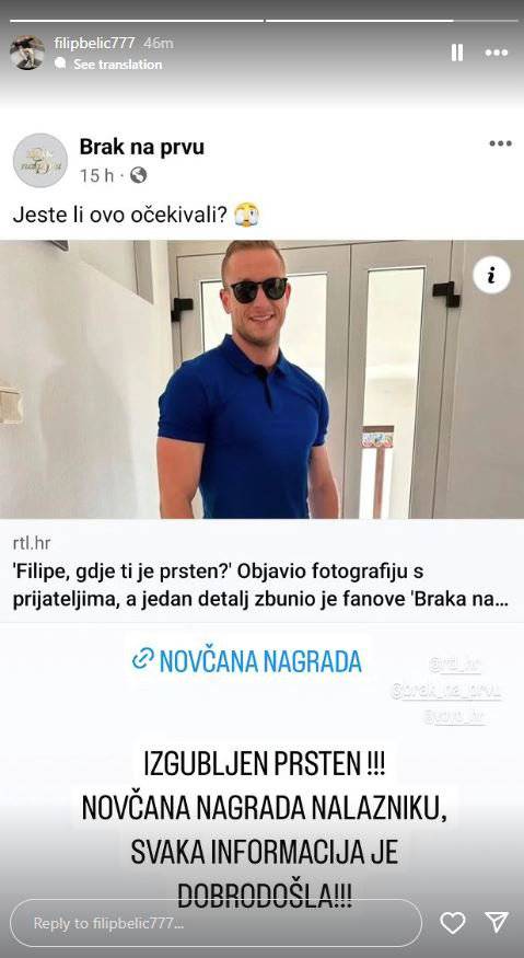 Filip iz 'Braka na prvu' oglasio se o vjenčanom prstenu: 'Svaka je informacija dobrodošla sad...'