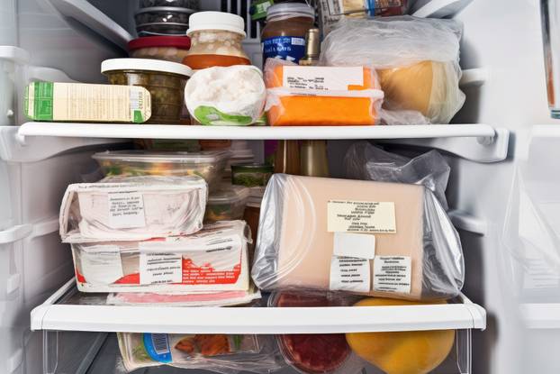 refrigerator with labeled and dated packages of food to ensure it stays fresh