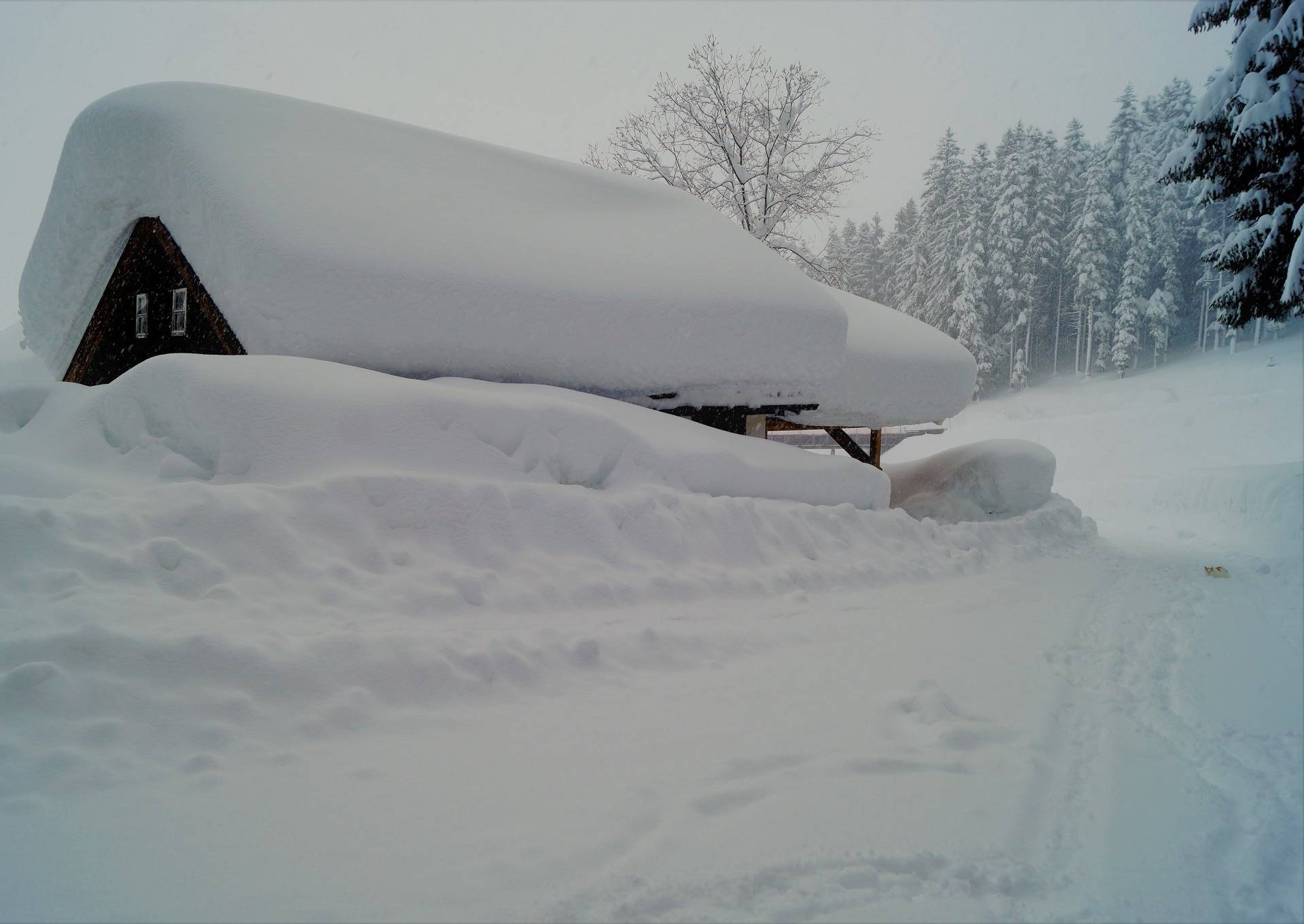 A general view of a snow-covered house in Abtenau