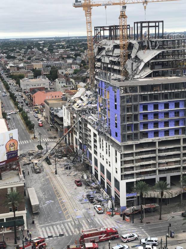 Damage is seen after a portion of a Hard Rock Hotel under construction collapsed in New Orleans, Louisiana