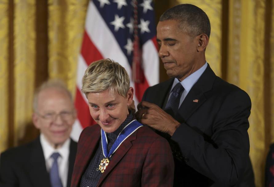 U.S.  President Obama presents the Presidential Medal of Freedom to DeGeneres during ceremony at the White House in Washington