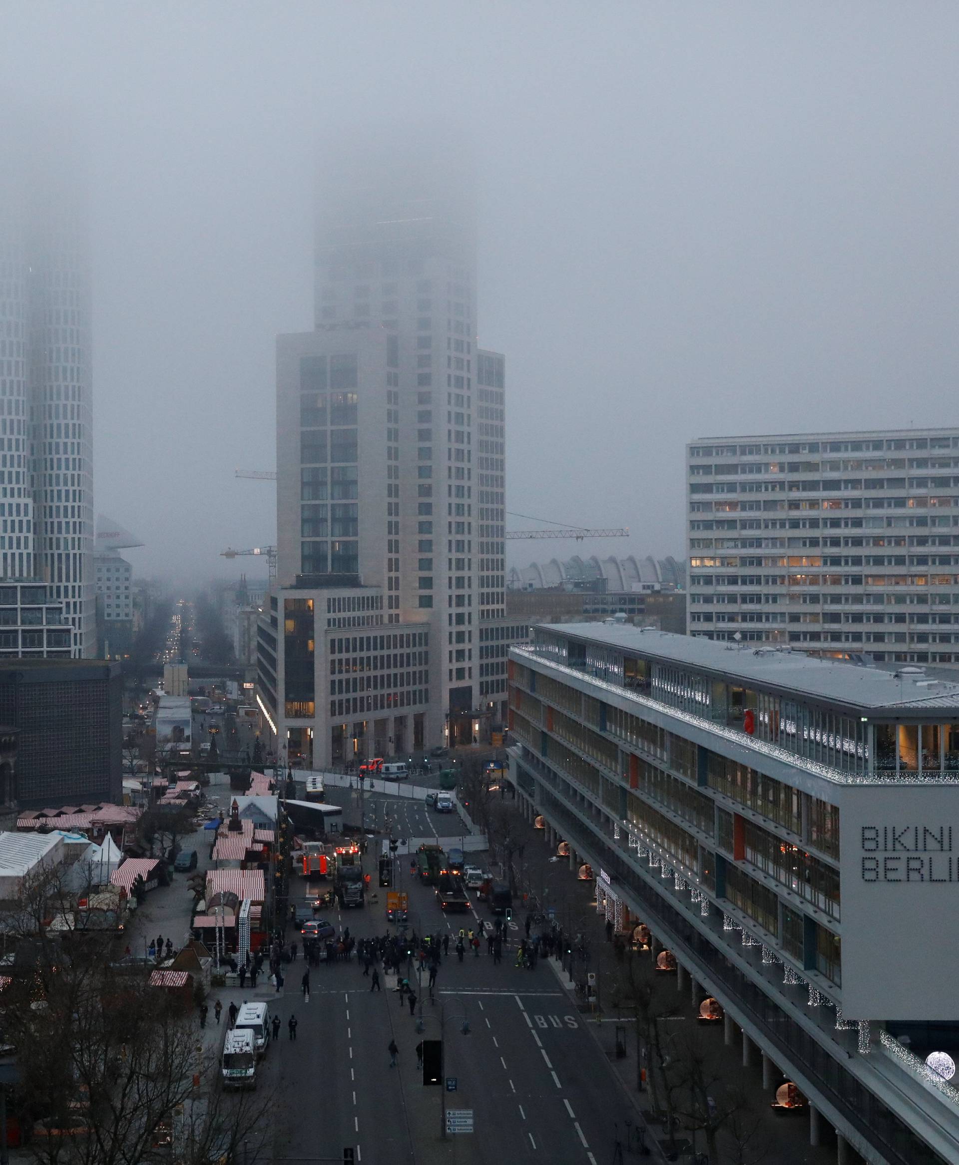 A general view shows the area where a truck which ploughed into a crowded Christmas market in the German capital last night in Berlin.