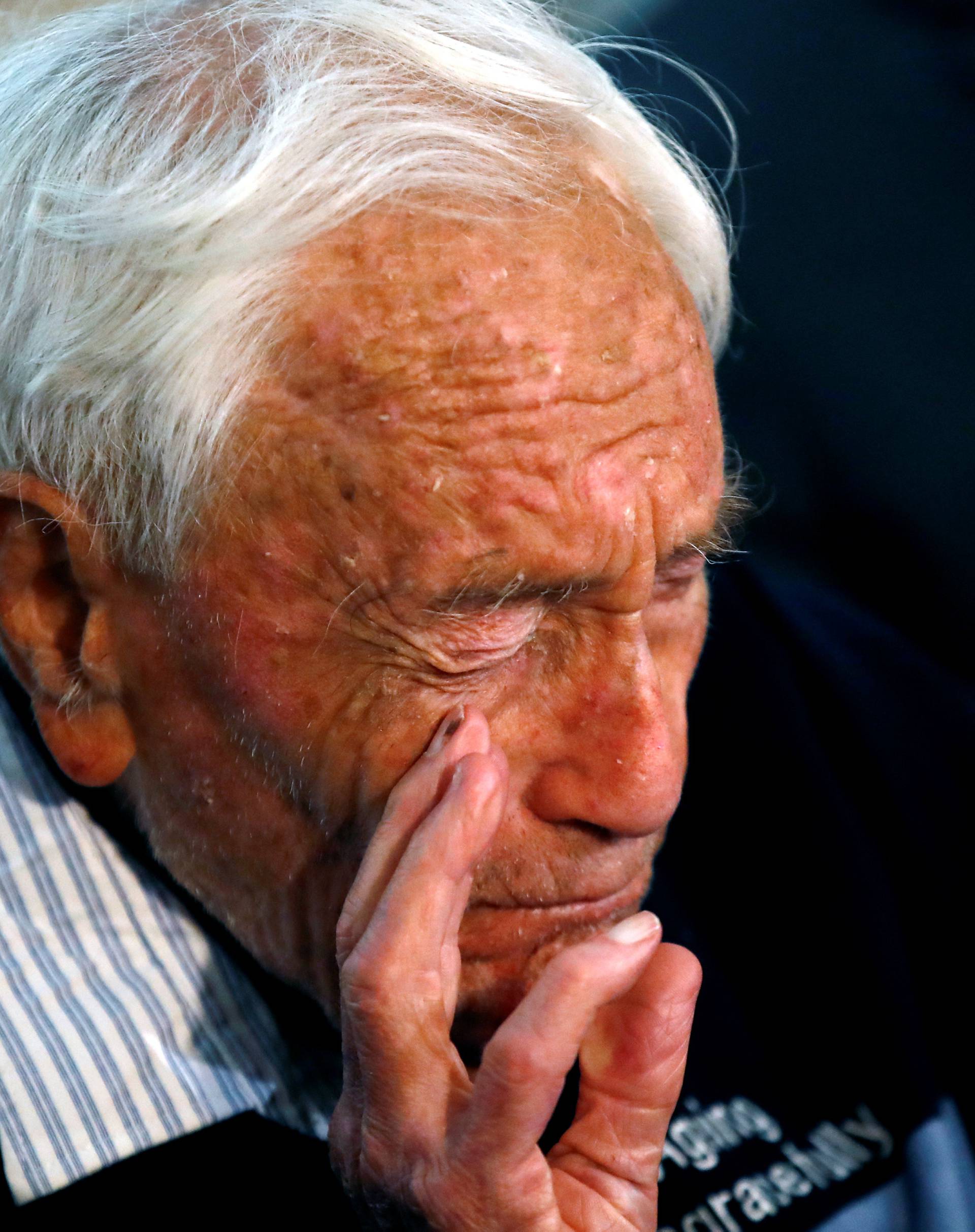 David Goodall reacts during a news a conference a day before he intends to take his own life in assisted suicide, in Basel