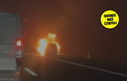 VIDEO Buktinja na A1 kod Zagreba: 'Automobilu nema spasa, vozač je vani. U šoku je'