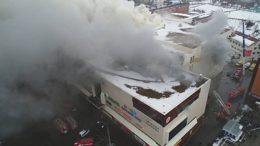 Still photo taken from video provided by Russian Emergencies Ministry shows a site of a fire at a shopping mall in Kemerovo