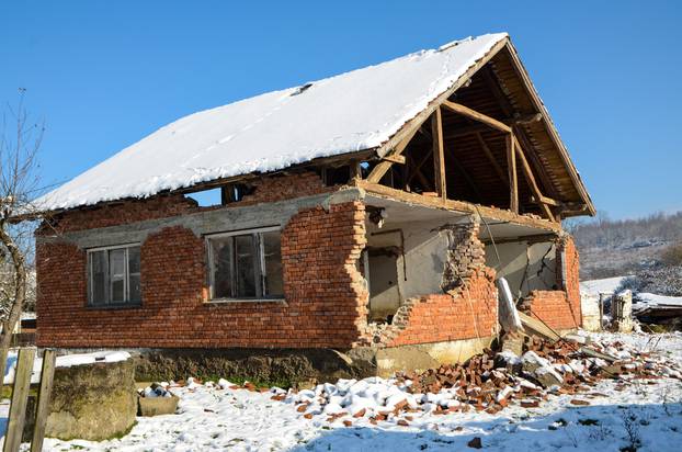 Damaged,House,In,Majske,Poljane,After,Strong,Earthquake.,Ruined,Buildings