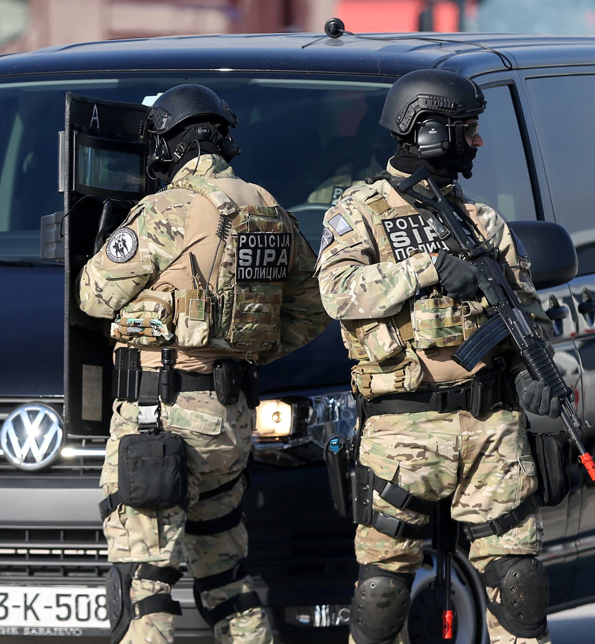 Participants of EUFOR, Armed Forces, Border Police and SIPA of Bosnia and Herzegovina practice an anti-terrorism situation during an exercise at the Sarajevo International Airport