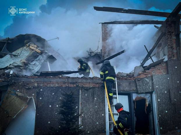 Aftermath of a Russian missile and drone attack in Kyiv region