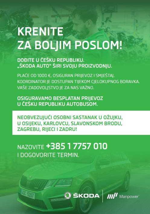 Škoda auto traži djelatnike u Hrvatskoj za rad u Češkoj