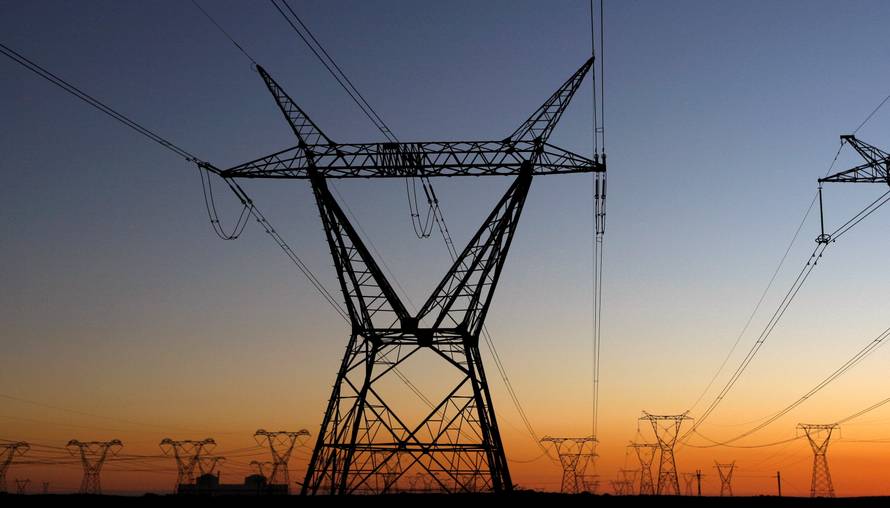 Electricity pylons carry power from Cape Town's Koeberg nuclear power plant