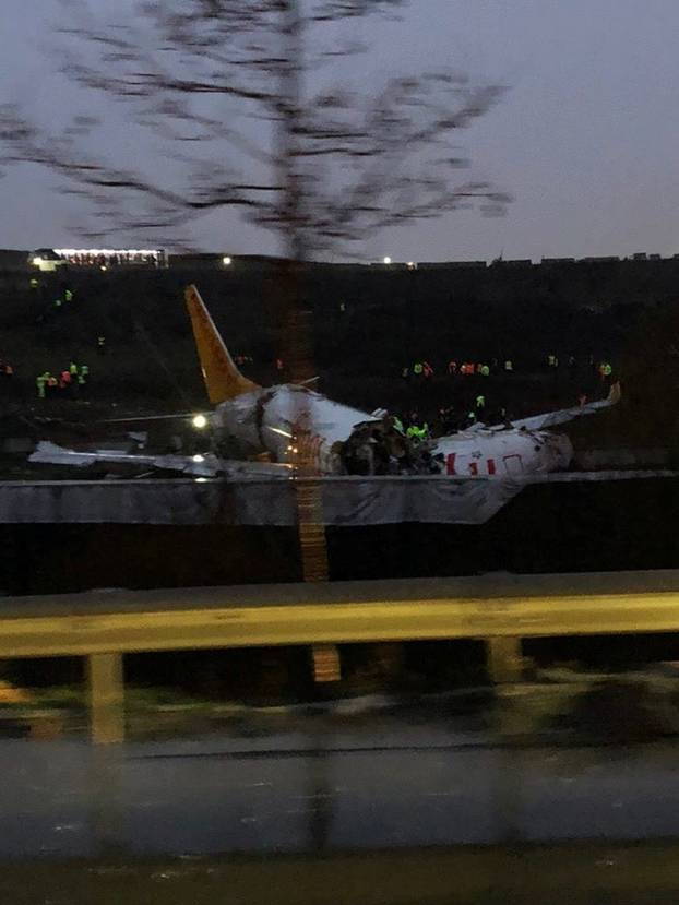 Crashed plane is pictured at an Istanbul airport