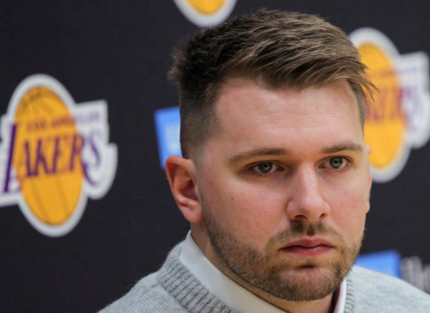 NBA's Doncic attends his first press conference after being traded to Los Angeles Lakers