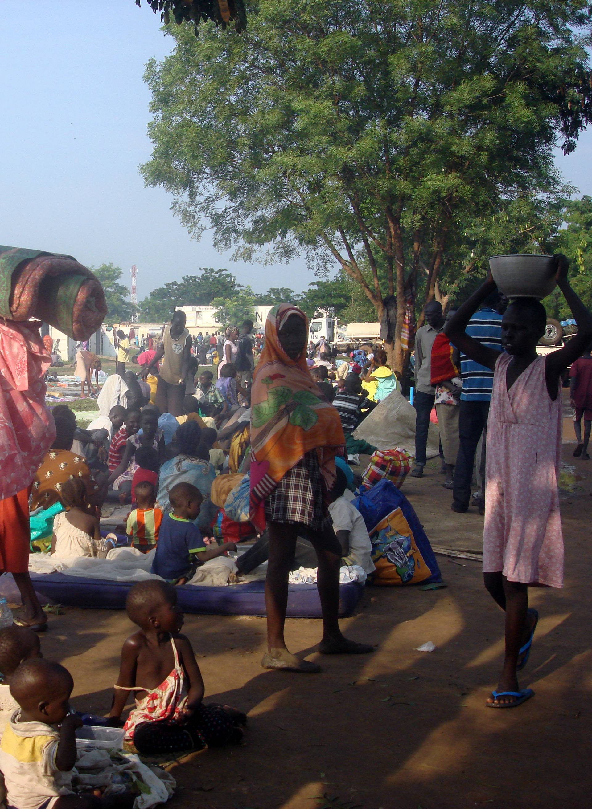 Displaced South Sudanese families are seen in a camp for internally displaced people in the UNMISS compound in Tomping, Juba, South Sudan 