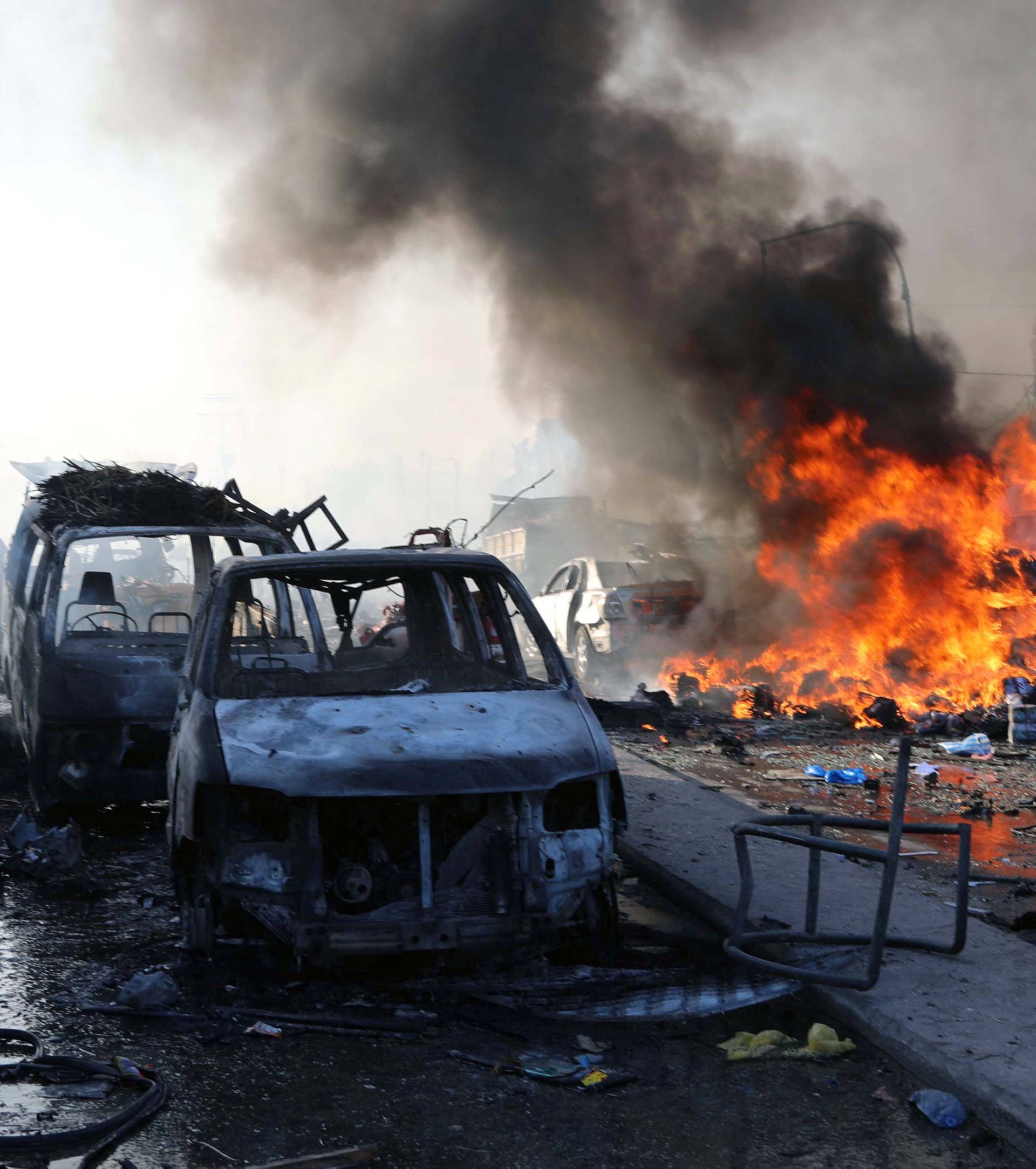 General view shows the scene of explosion in the Hodan district of Mogadishu