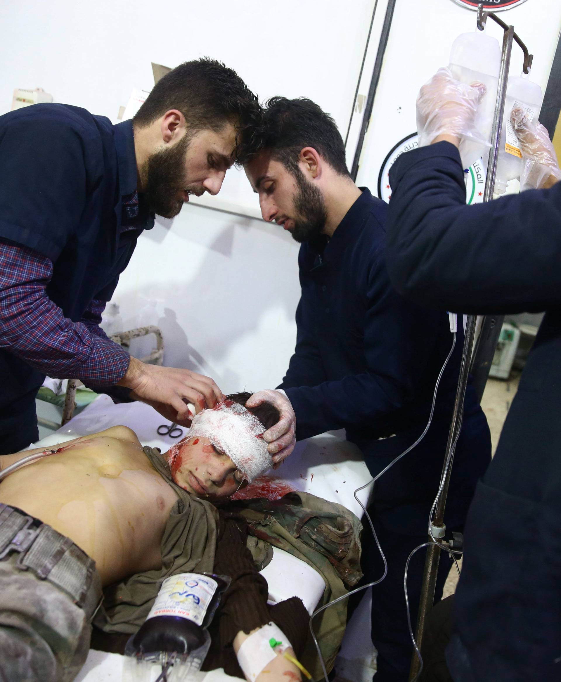 Wounded child receives medical attention at hospital in Douma, Eastern Ghouta, Damascus
