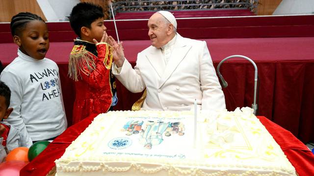 Pope Francis meets children from the "Santa Marta" Paediatric Dispensary at the Vatican