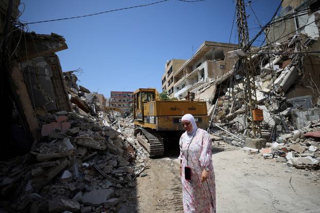 A view of the site of an Israeli strike carried out before a 10-day ceasefire between Lebanon and Israel went into effect, in Tyre