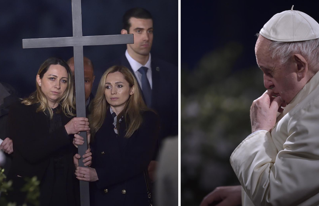 Križni put u Rimu: Papa plakao i molio za mir, ruska i ukrajinska obitelj zajedno nosile križ