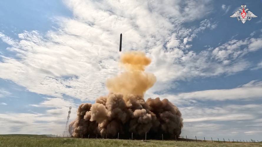 A test launch of the Sarmat intercontinental ballistic missile