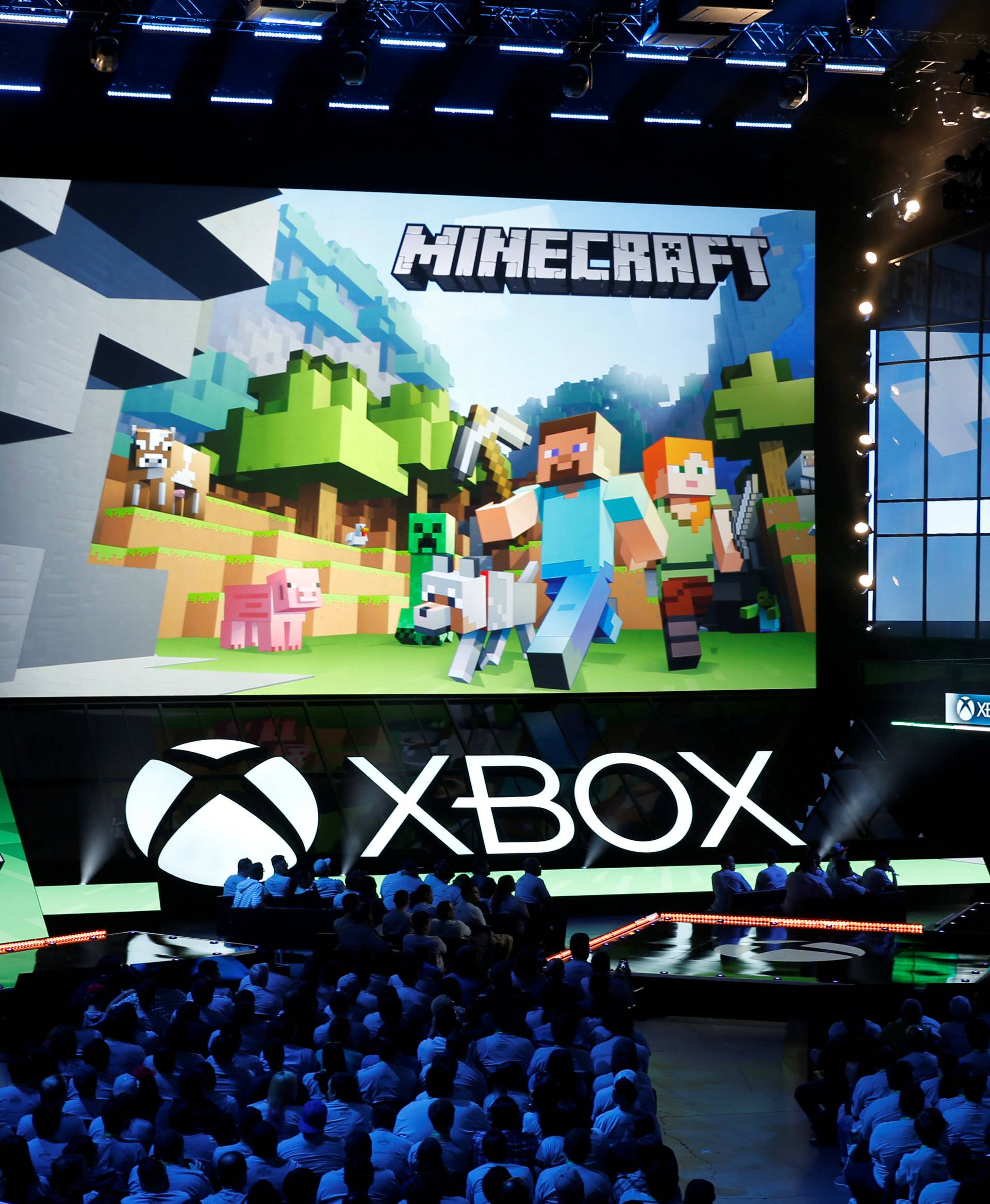 Microsoft Xbox displays Minecraft at the Xbox E3 2016 media briefing in Los Angeles