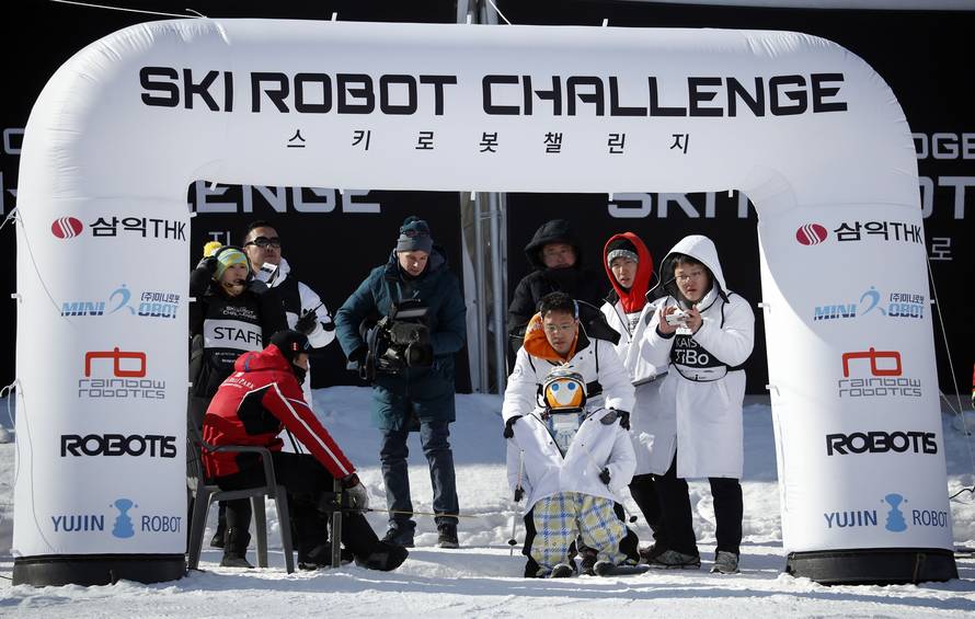 Robot TiBo takes part in the Ski Robot Challenge at a ski resort in Hoenseong