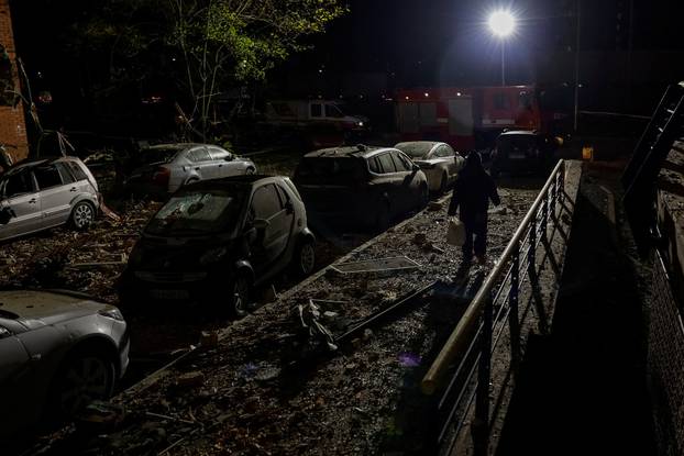 Aftermath of an overnight Russian drone and missile strike in Kyiv