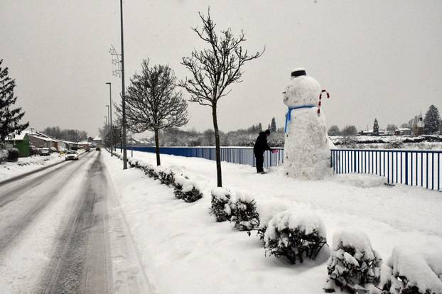 FOTO Slavonski Brod dobio ogromnog snjegovića: Visok je gotovo tri i pol metra